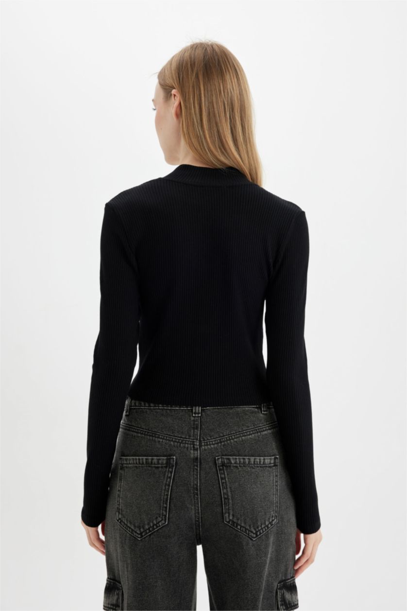 FEMME Noir Cardigan court basique zippé à col montant