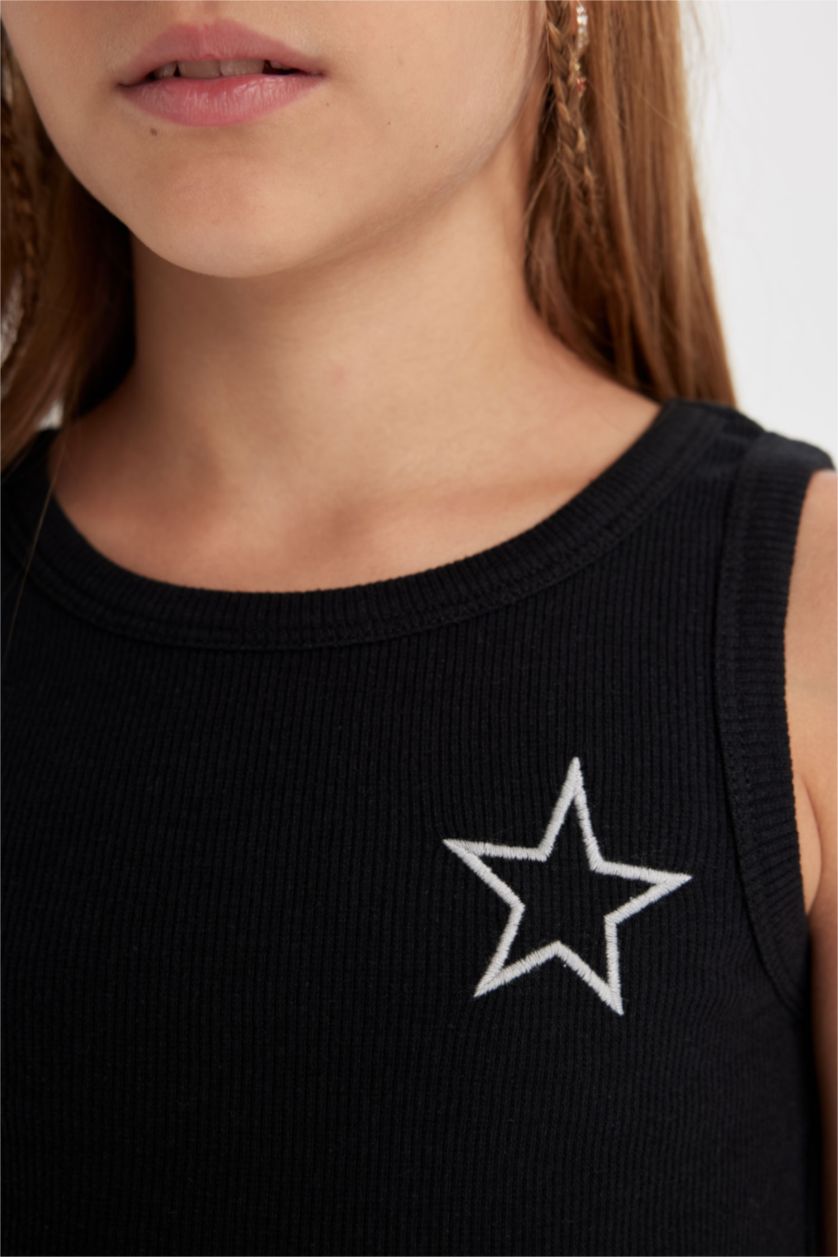 Kız Çocuk - Genç Kız Siyah Bisiklet Yaka Yıldız Desenli Atlet Kız Çocuk