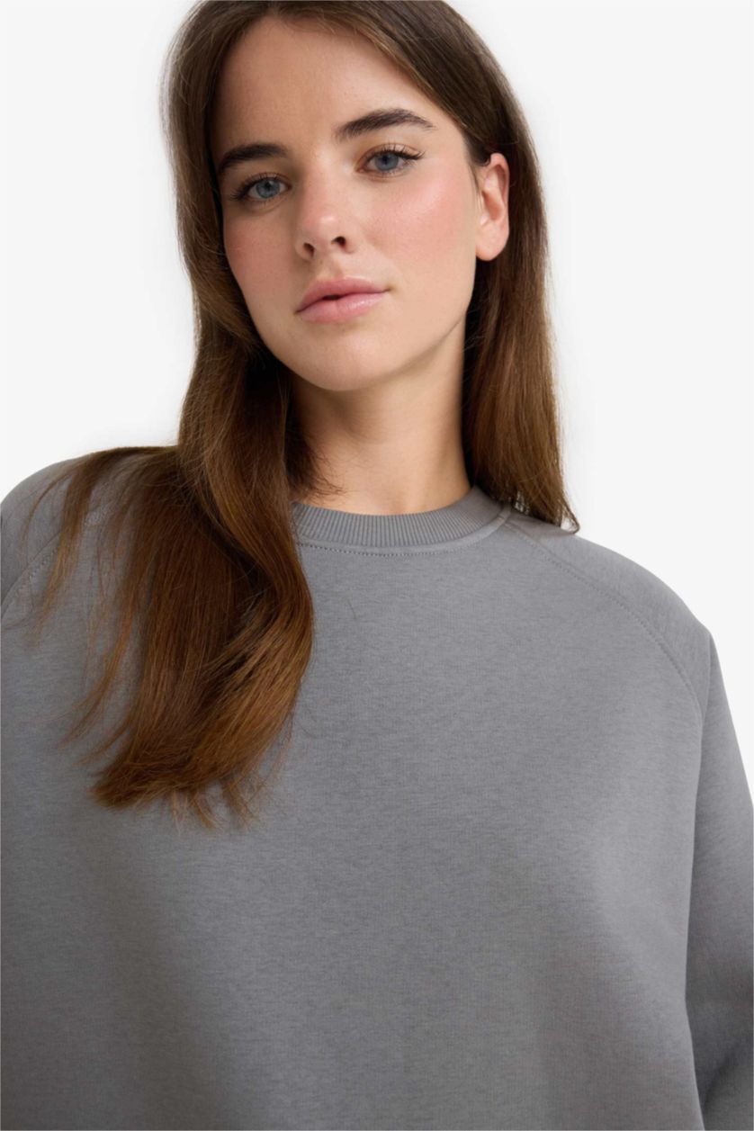 نساء رمادي سويت شيرت واسع برقبة مستديرة