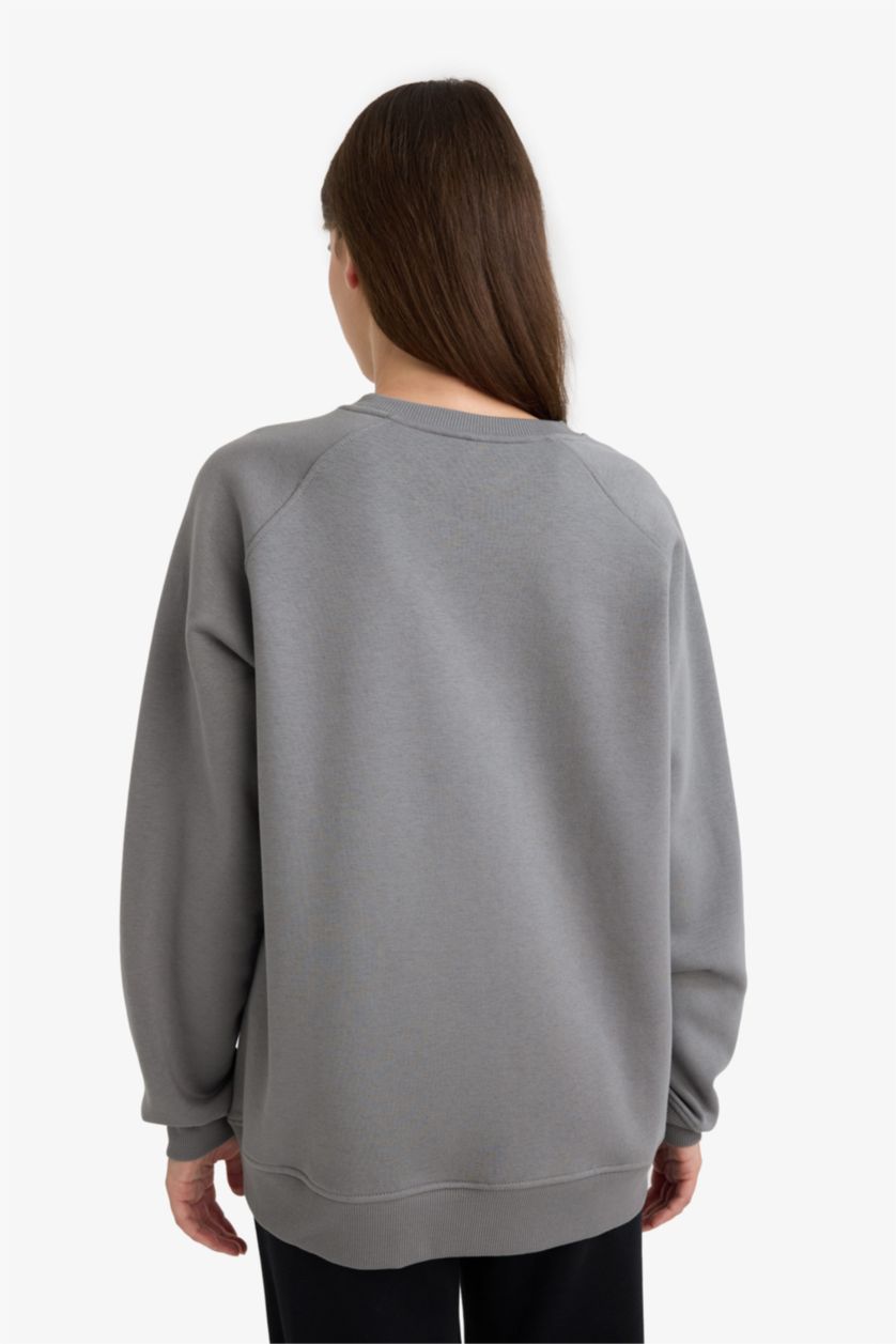نساء رمادي سويت شيرت واسع برقبة مستديرة