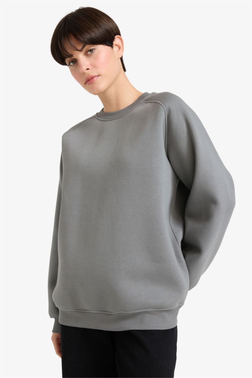 WOMAN Grey Oversize Fit Thick Sweatshirt Fabric Sweatshirt