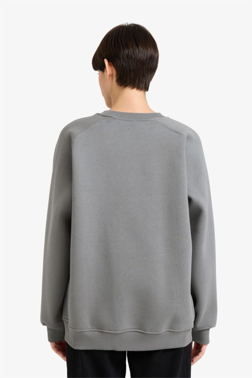 WOMAN Grey Oversize Fit Thick Sweatshirt Fabric Sweatshirt