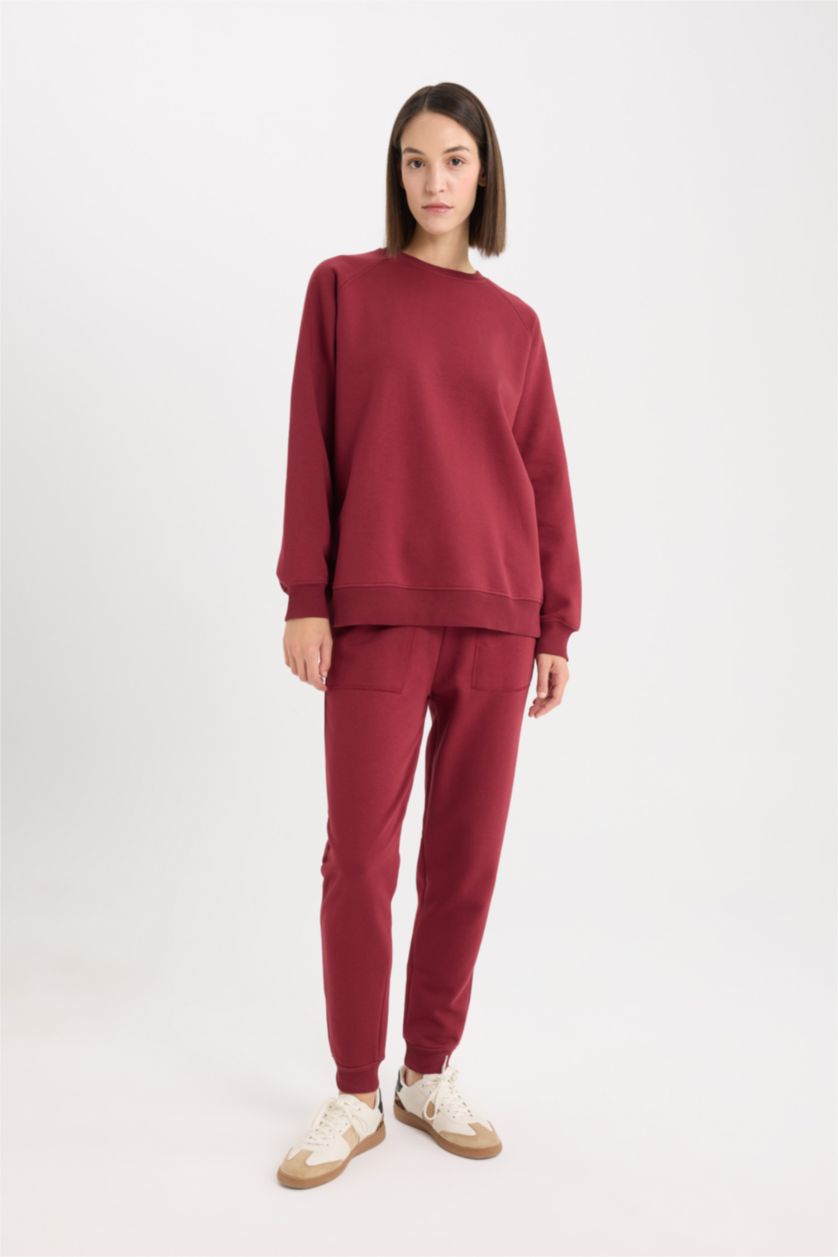 FEMME Bordeaux Pantalon Jogging de taille standard en tissu de sweat épais avec poches