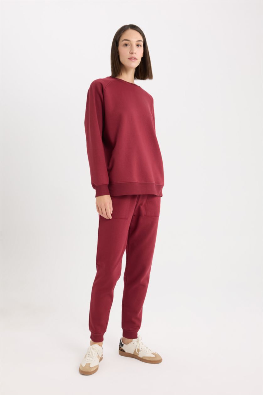 FEMME Bordeaux Pantalon Jogging de taille standard en tissu de sweat épais avec poches