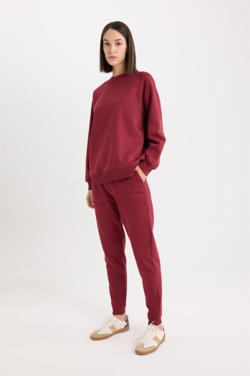 FEMME Bordeaux Pantalon Jogging de taille standard en tissu de sweat épais avec poches