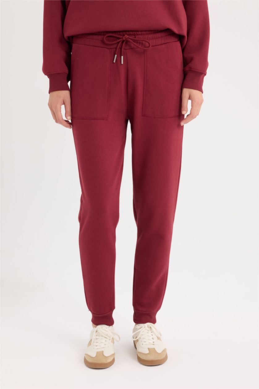 FEMME Bordeaux Pantalon Jogging de taille standard en tissu de sweat épais avec poches