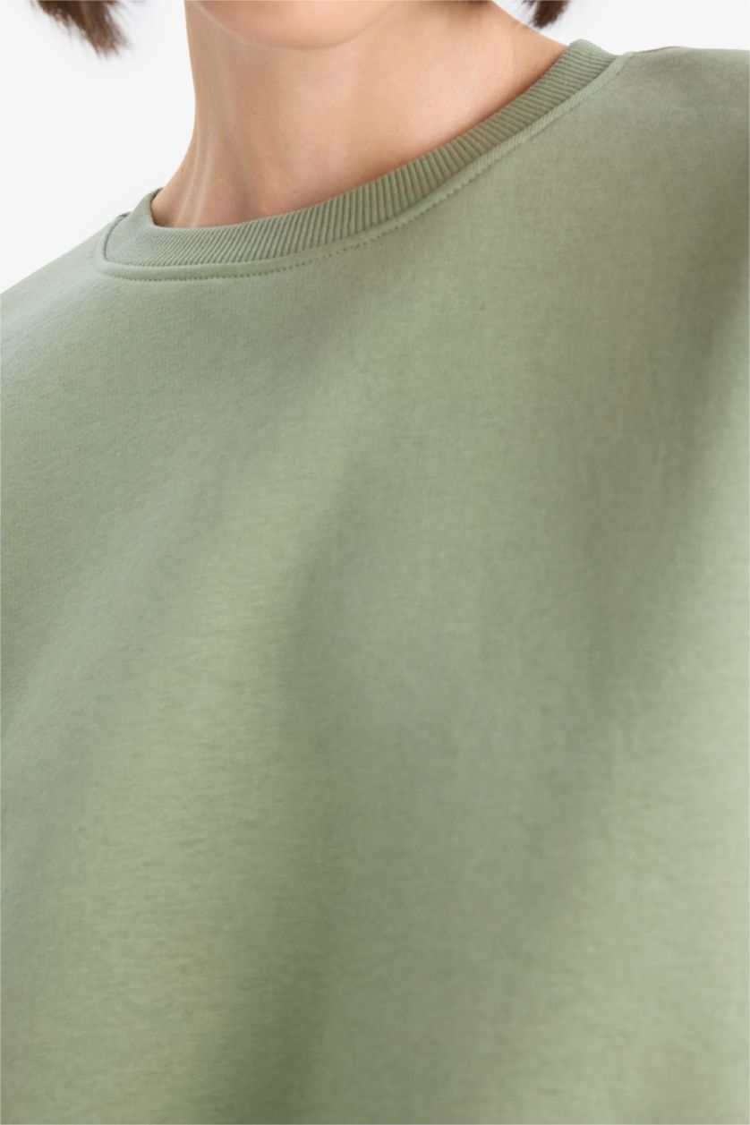FEMME Kaki Clair Sweatshirt en tissu épais à Col rond et Coupe boxy