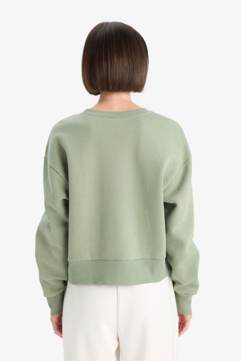 FEMME Kaki Clair Sweatshirt en tissu épais à Col rond et Coupe boxy