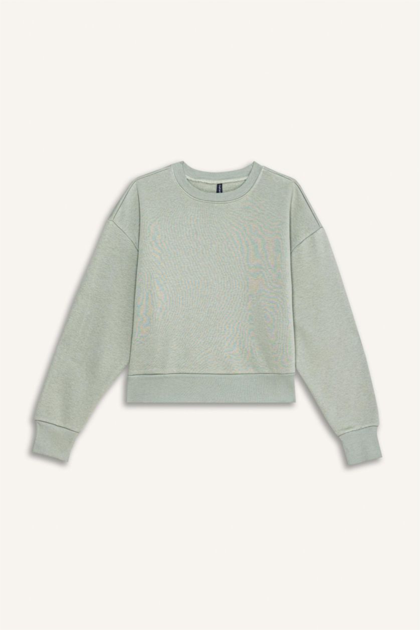 FEMME Kaki Clair Sweatshirt en tissu épais à Col rond et Coupe boxy