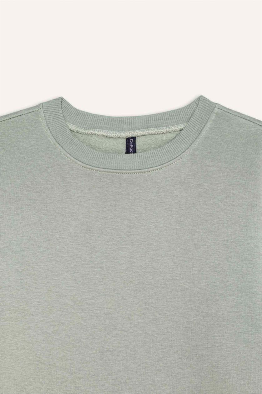 FEMME Kaki Clair Sweatshirt en tissu épais à Col rond et Coupe boxy