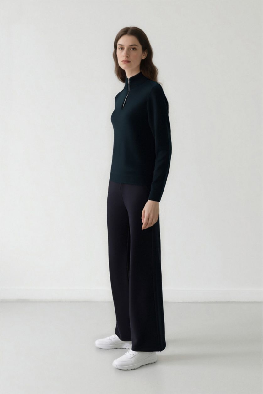 WOMAN Black Straight Fit Basic Thick Sweatshirt Fabric Trousers