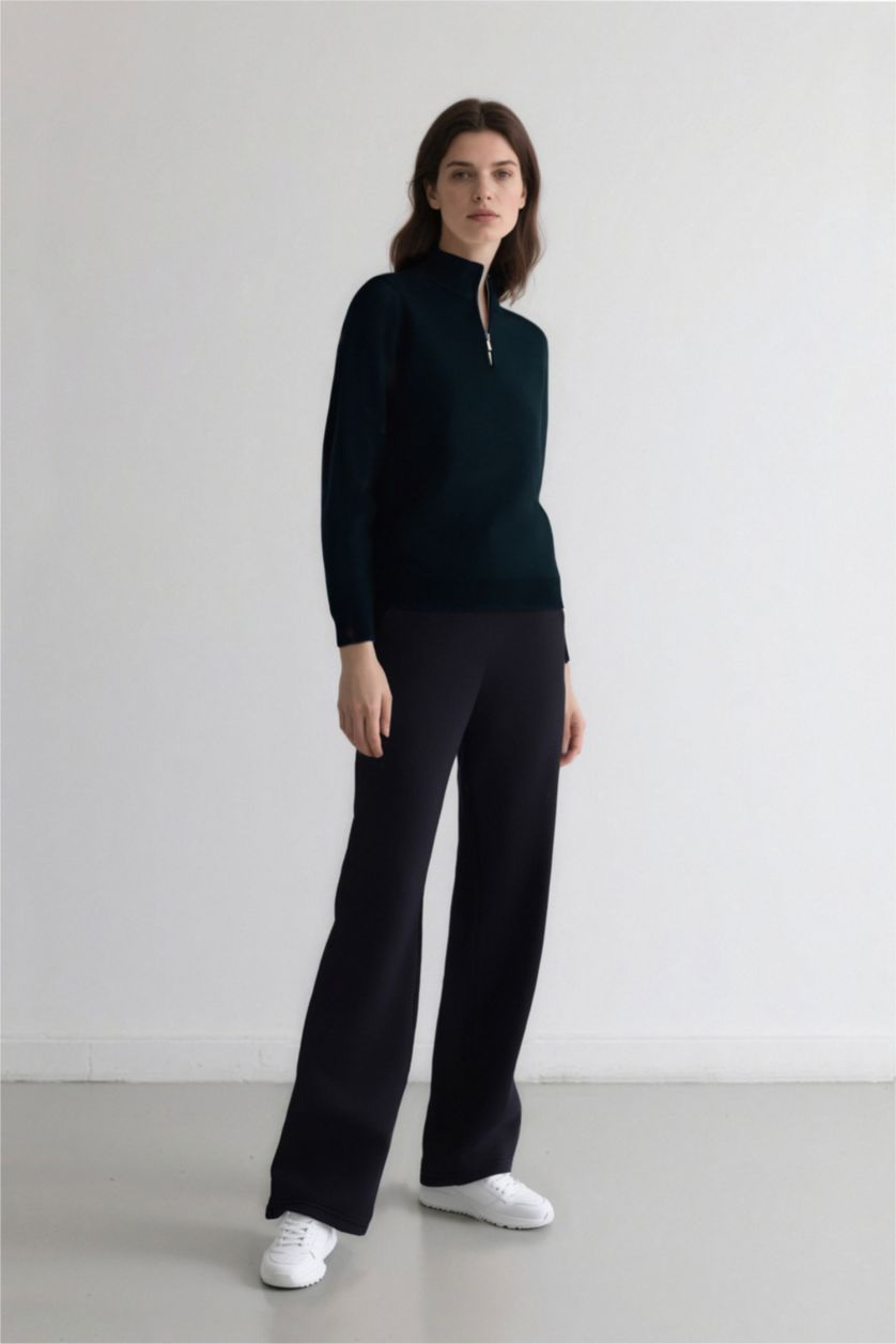 WOMAN Black Straight Fit Basic Thick Sweatshirt Fabric Trousers