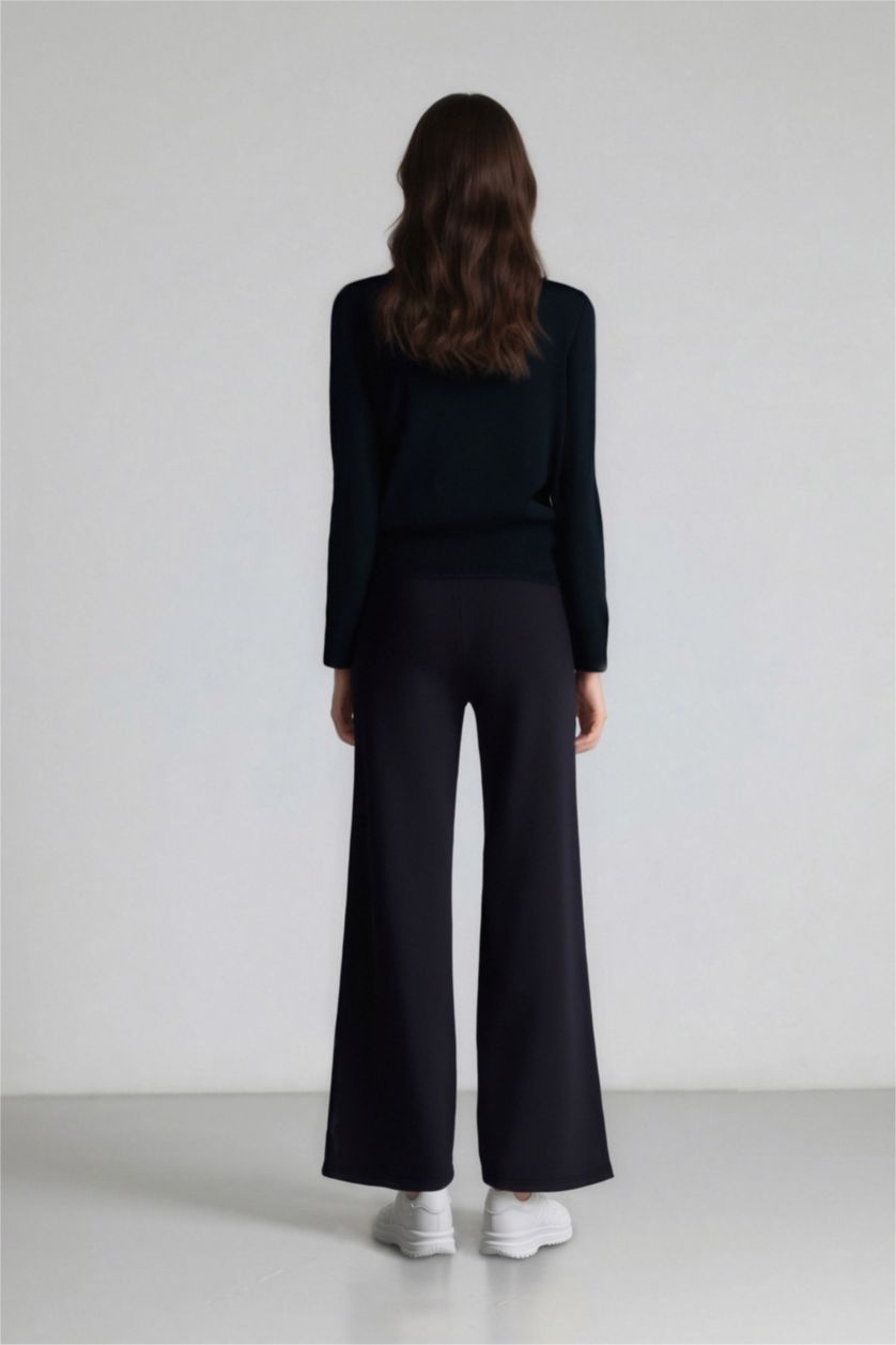 WOMAN Black Straight Fit Basic Thick Sweatshirt Fabric Trousers