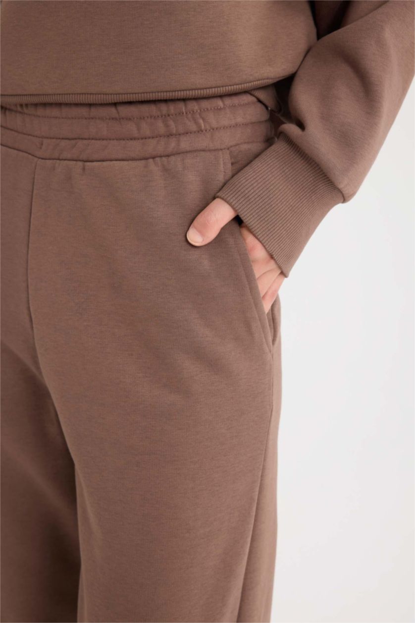 FEMME Marron Pantalon droit en tissu de sweat épais avec poches