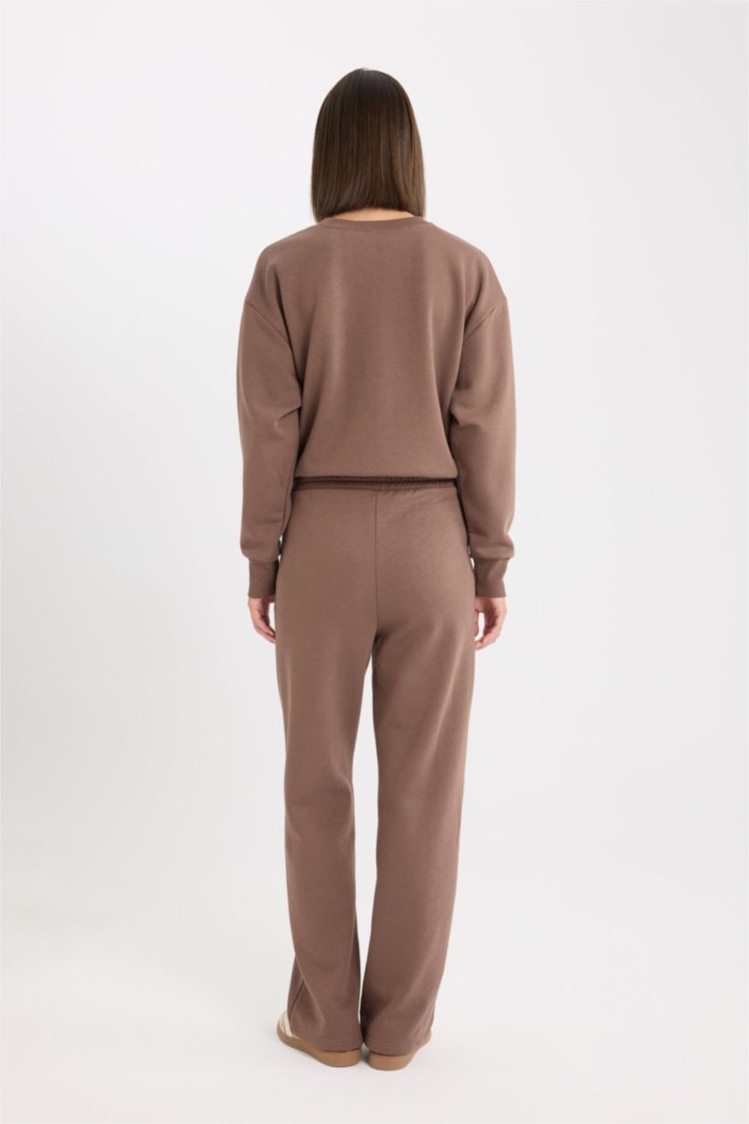 FEMME Marron Pantalon droit en tissu de sweat épais avec poches