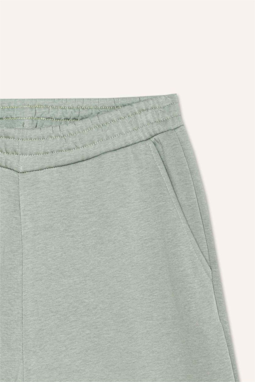 Kadın Açık Haki Straight Fit Beli Lastikli Basic Düz Kalın Eşofman Altı