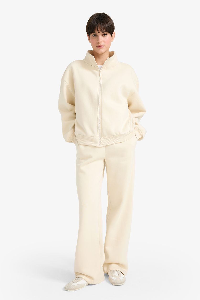 WOMAN Light Stone Straight Fit Basic Thick Sweatshirt Fabric Trousers