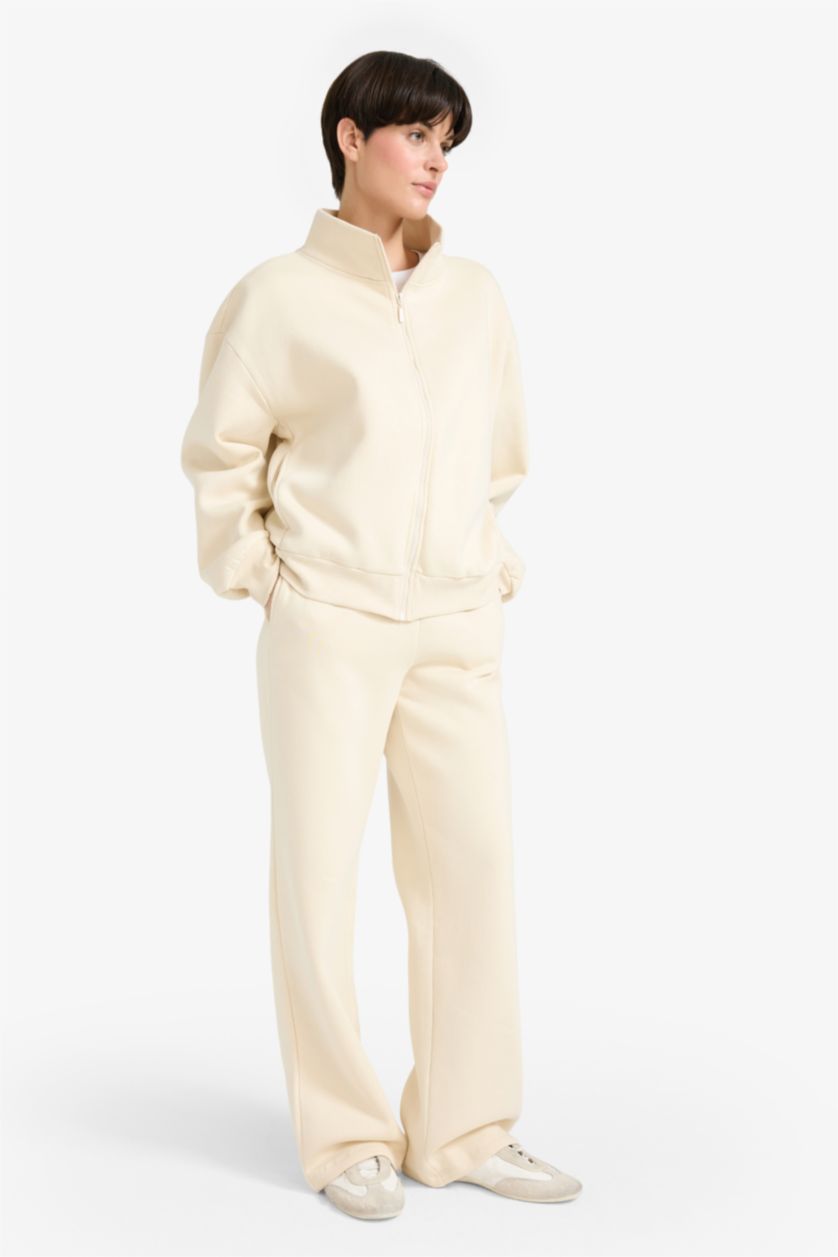 WOMAN Light Stone Straight Fit Basic Thick Sweatshirt Fabric Trousers