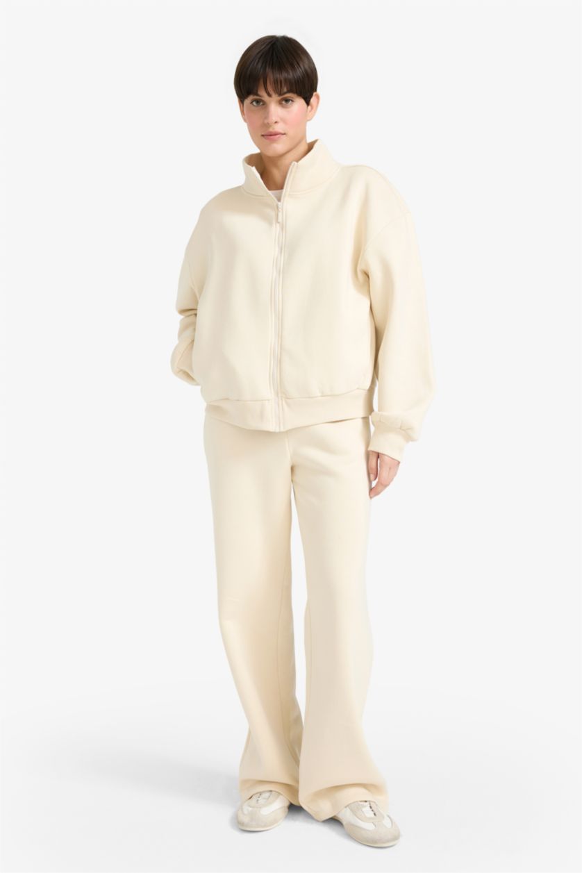 WOMAN Light Stone Straight Fit Basic Thick Sweatshirt Fabric Trousers