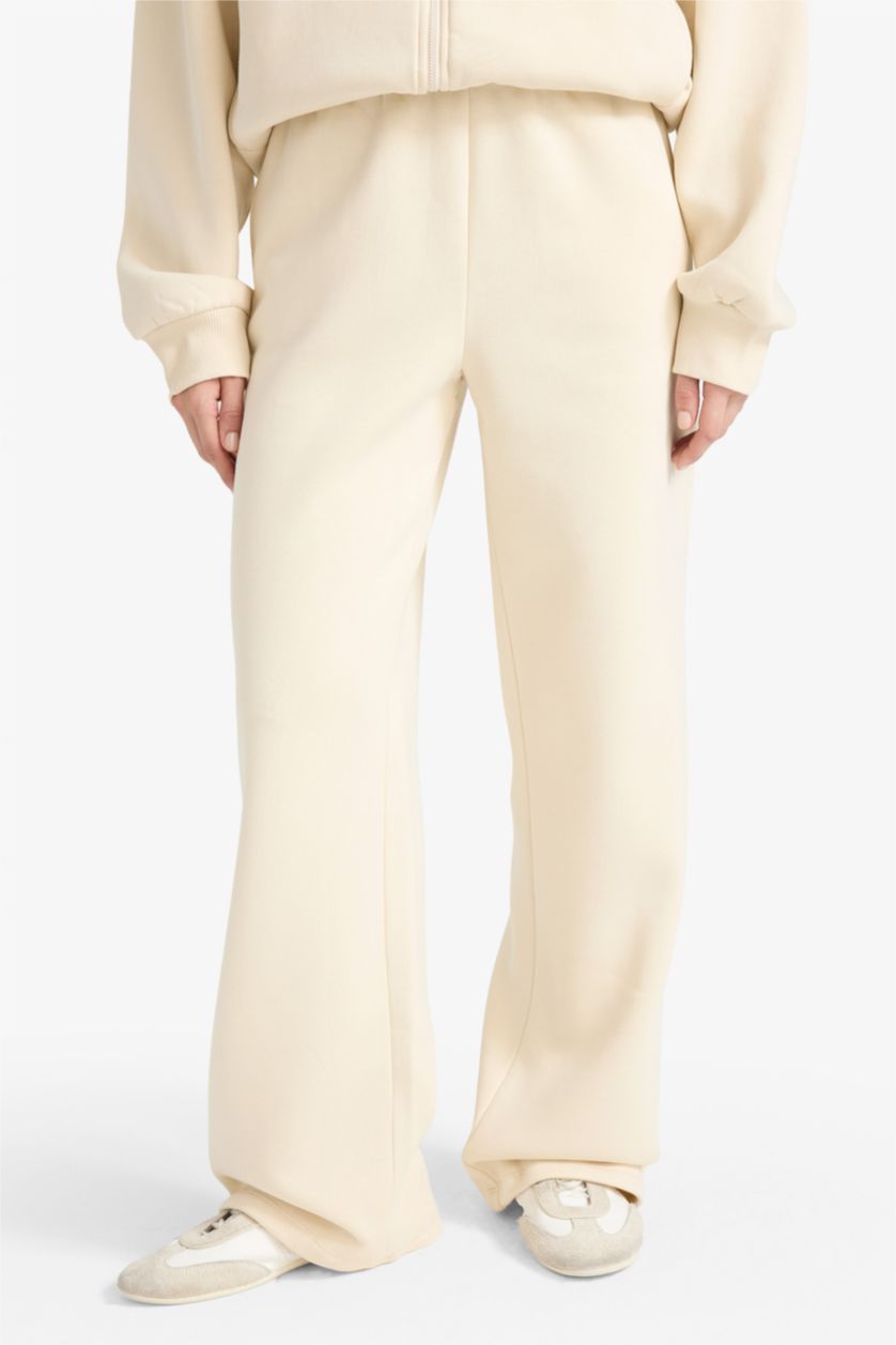 WOMAN Light Stone Straight Fit Basic Thick Sweatshirt Fabric Trousers