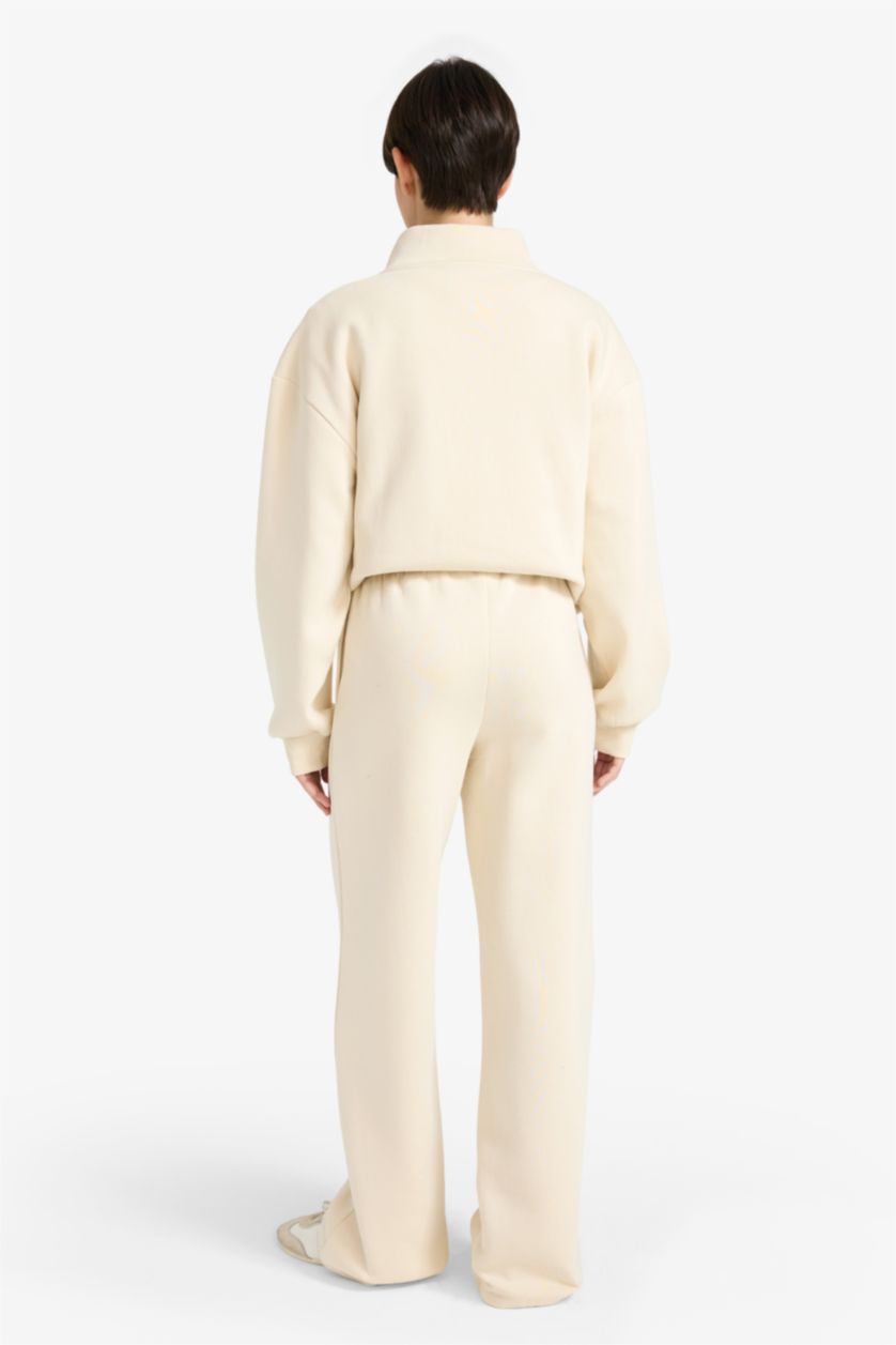 WOMAN Light Stone Straight Fit Basic Thick Sweatshirt Fabric Trousers