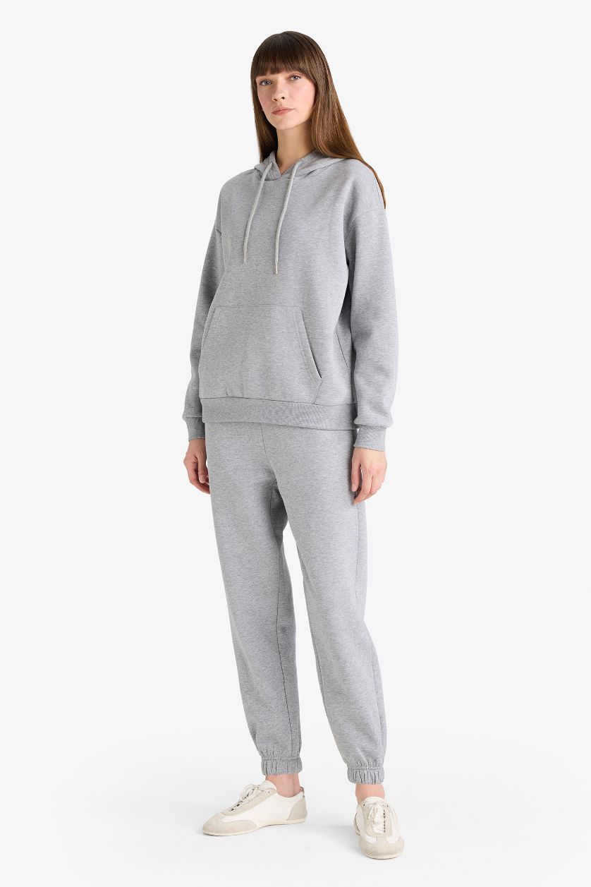 حريمي ميلانج رمادي بنطلون قماش سميك جوجر فيت