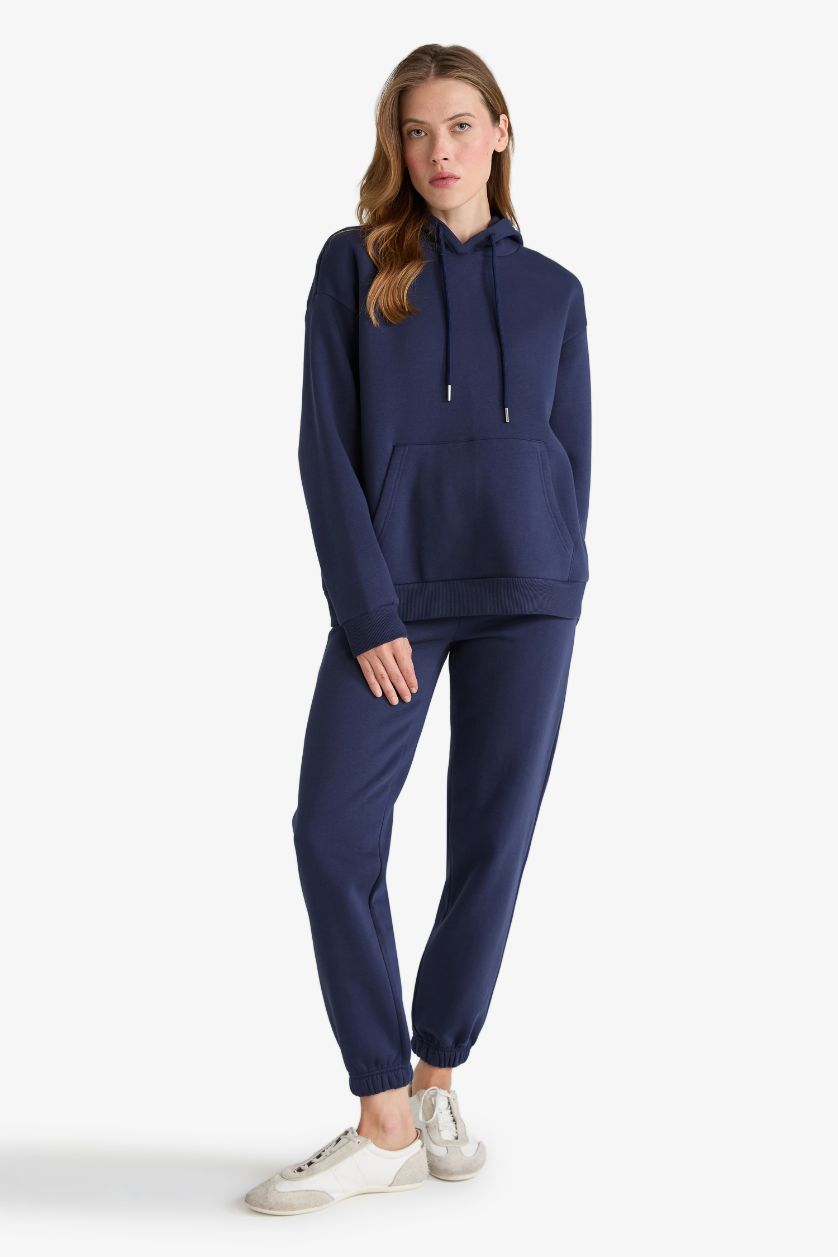 WOMAN NAVY Jogger Fit Thick Fabric Trousers