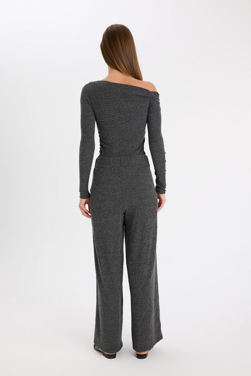 Kadın Antrasit Wide Leg Bürümcük Pantolon