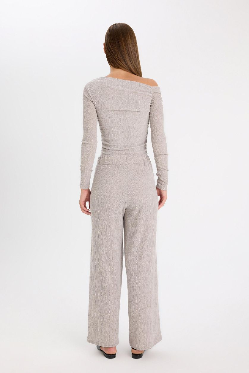 Kadın Gri Wide Leg Bürümcük Pantolon