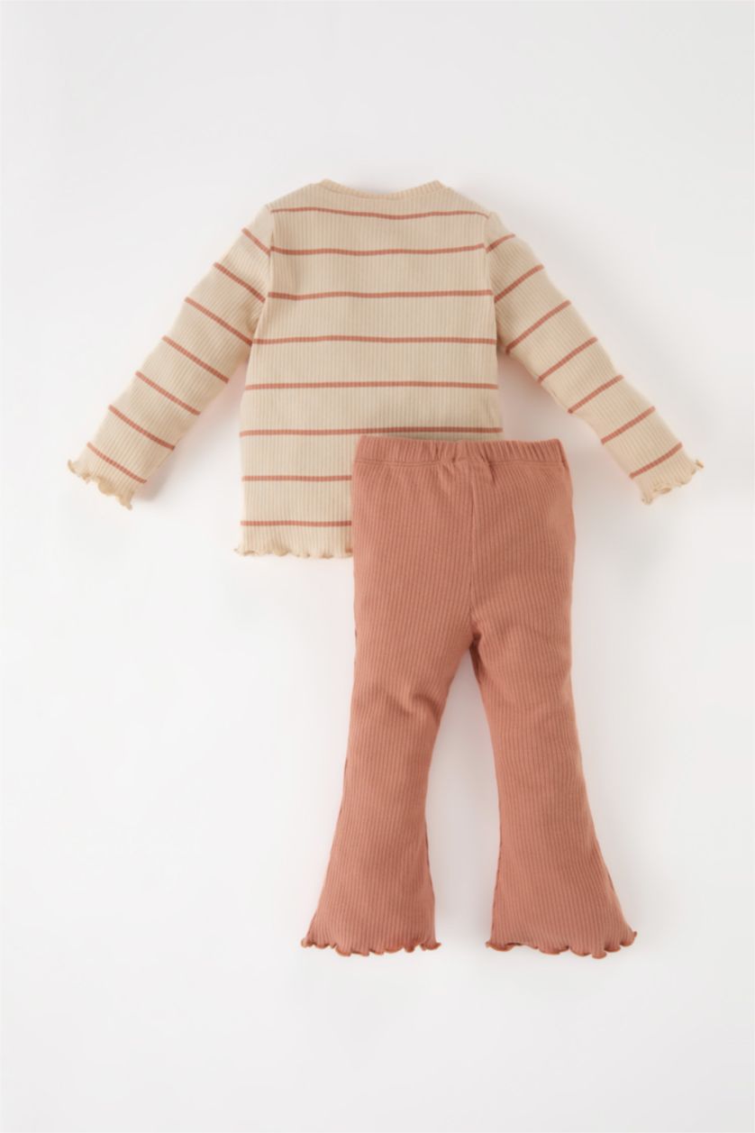 BÉBÉ FILLE Marron Clair Ensemble de Top rayé à col rond et manches longues et Bas évasé pour Bébé Fille
