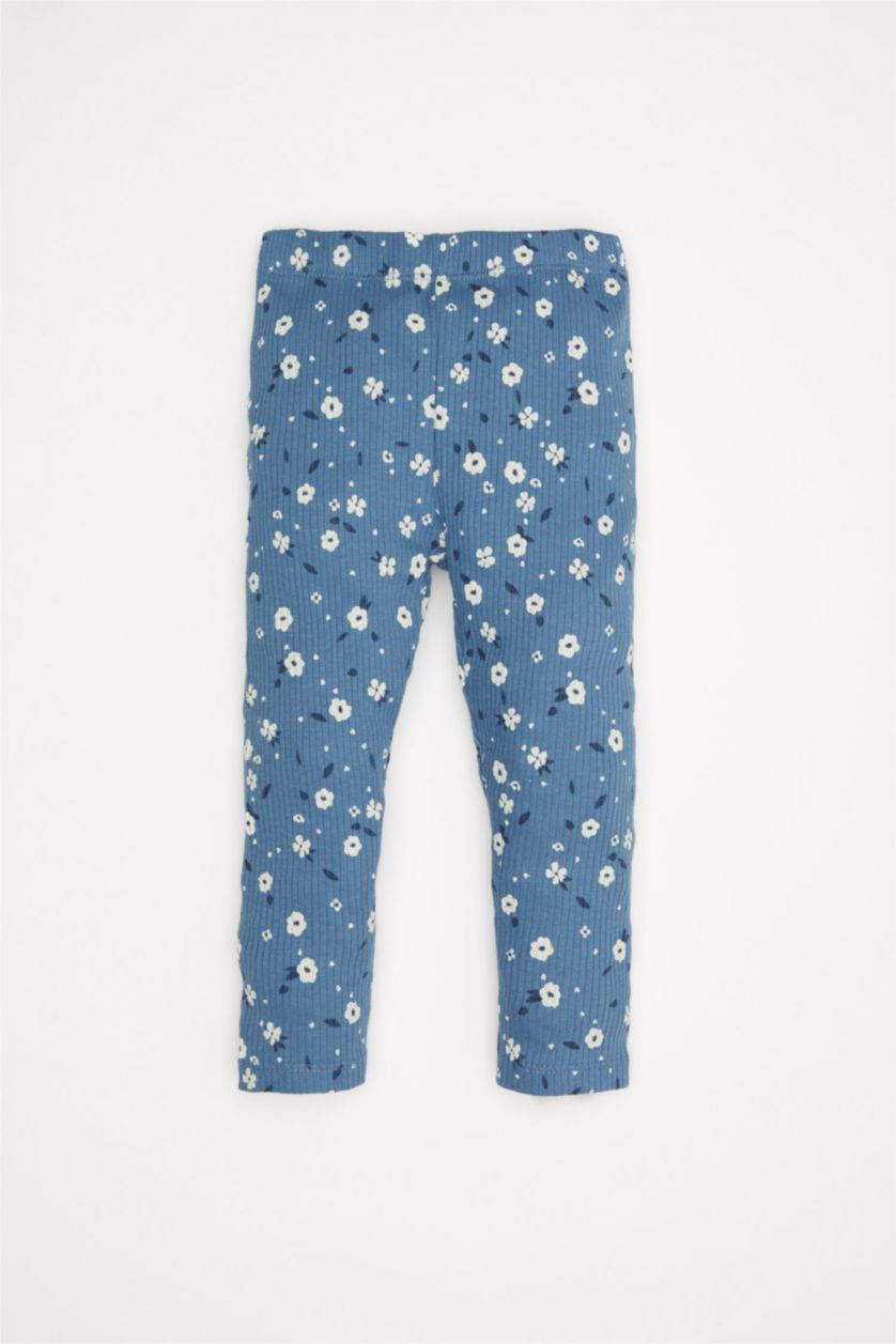 Kız Bebek Mavi Kız Bebek 2'li Takım Çiçekli Sweatshirt Üst Beli Lastikli Uzun Tayt Alt