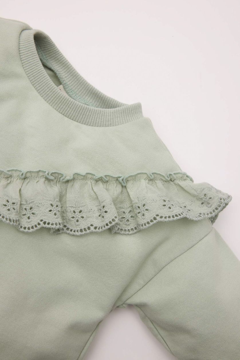 Kız Bebek Mint Kız Bebek 2'li Takım Brodeli Sweatshirt Beli Lastikli Uzun Tayt