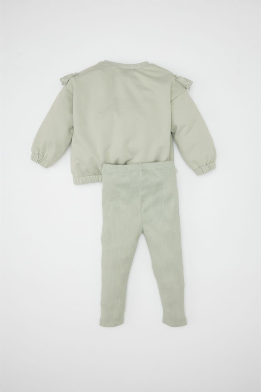 Kız Bebek Mint Kız Bebek 2'li Takım Brodeli Sweatshirt Beli Lastikli Uzun Tayt