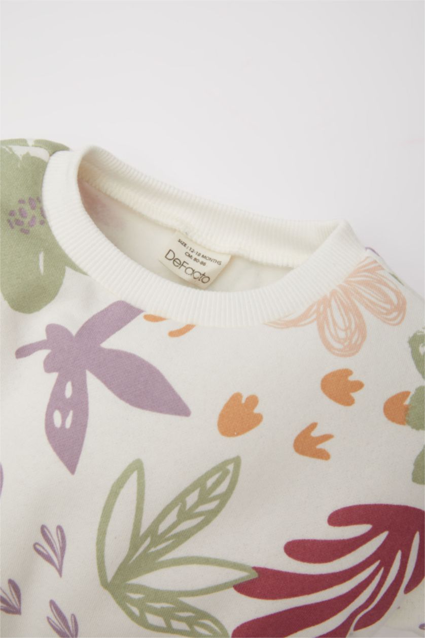 BABY GIRL Ecru Girl Floral Sweatshirt Bottom 2 Piece Set