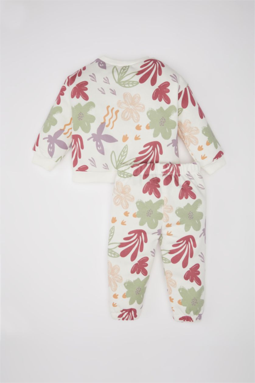 BABY GIRL Ecru Girl Floral Sweatshirt Bottom 2 Piece Set