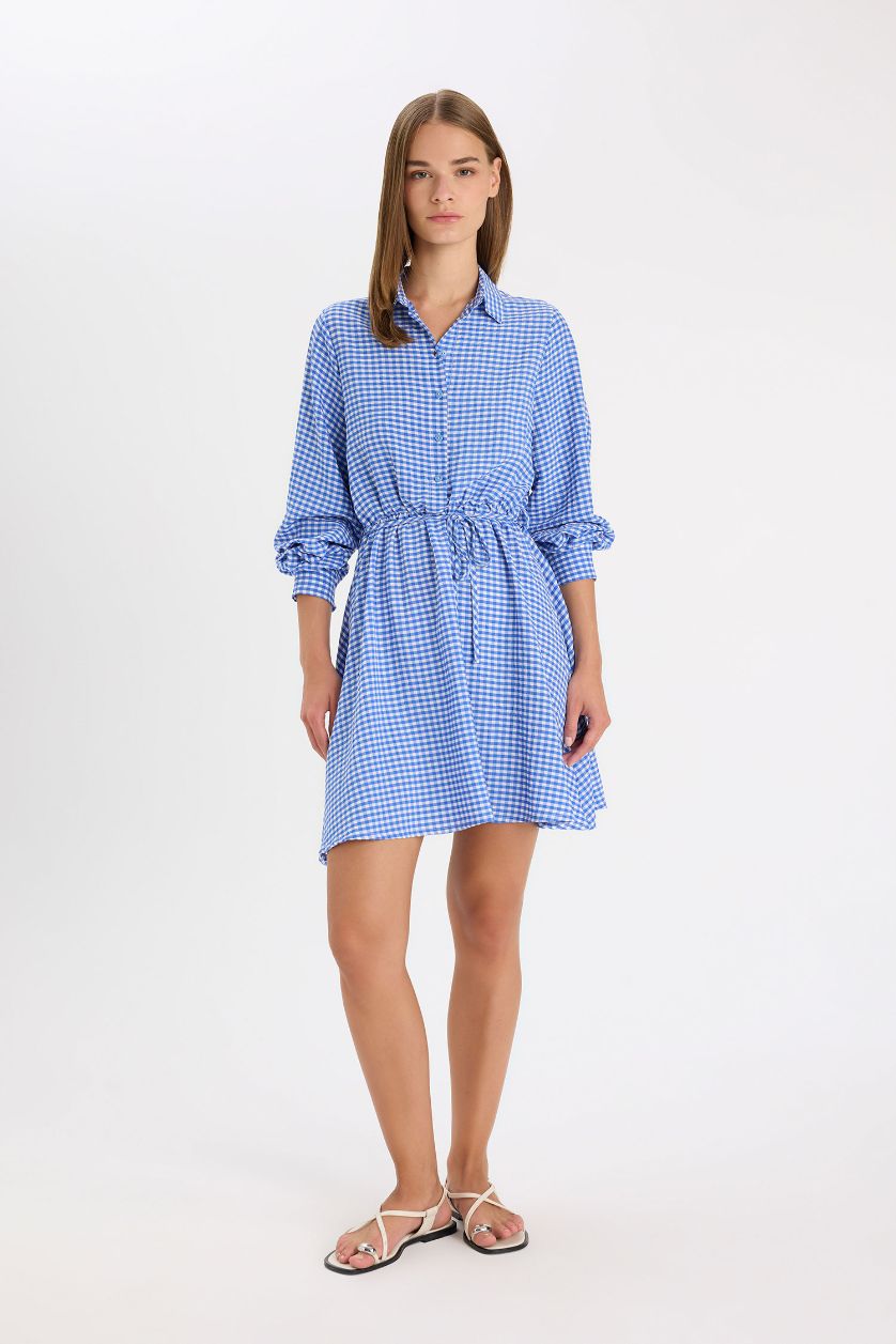 FEMME Bleu Mini robe à manches longues à Col de Chemise