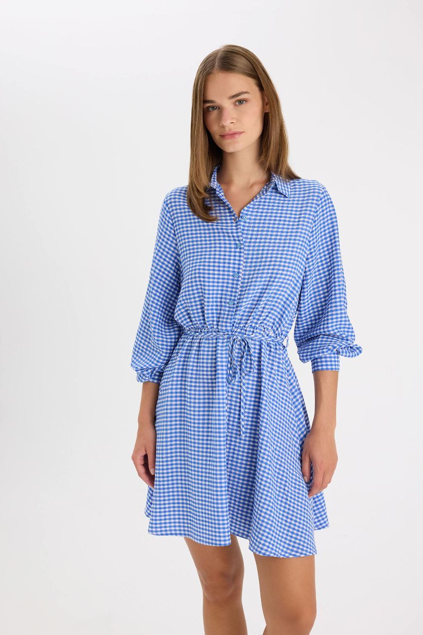 FEMME Bleu Mini robe à manches longues à Col de Chemise