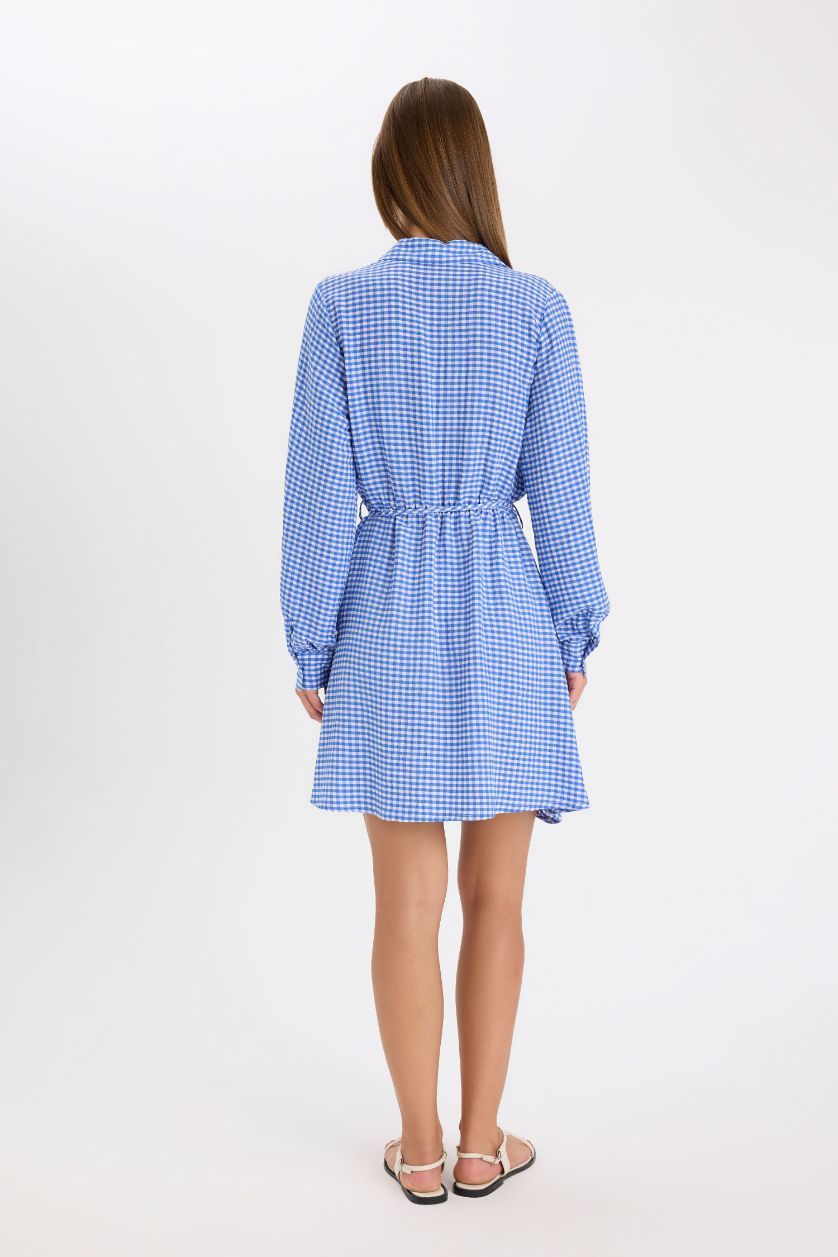 FEMME Bleu Mini robe à manches longues à Col de Chemise