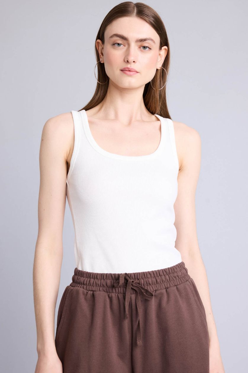 Женщины Кремовый Майка в рубчик без рукавов