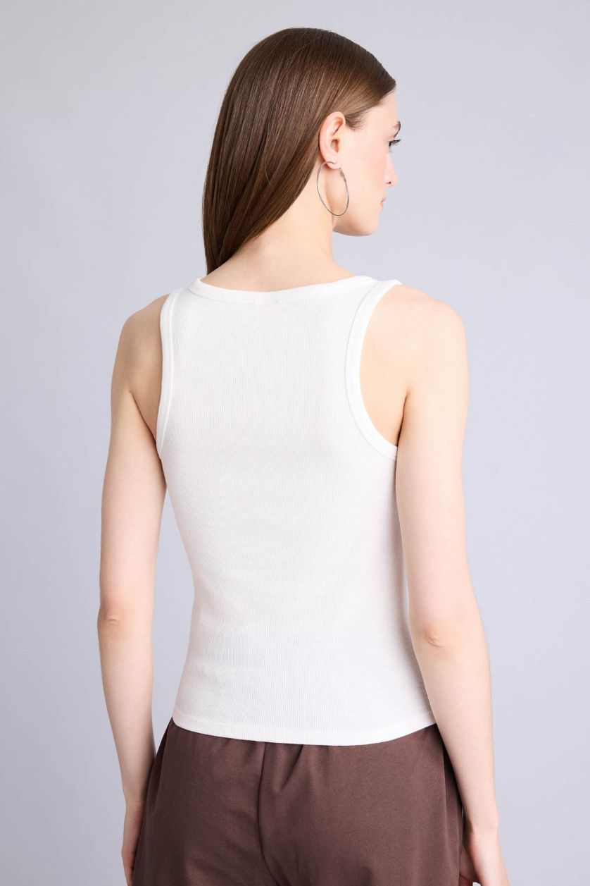 Женщины Кремовый Майка в рубчик без рукавов