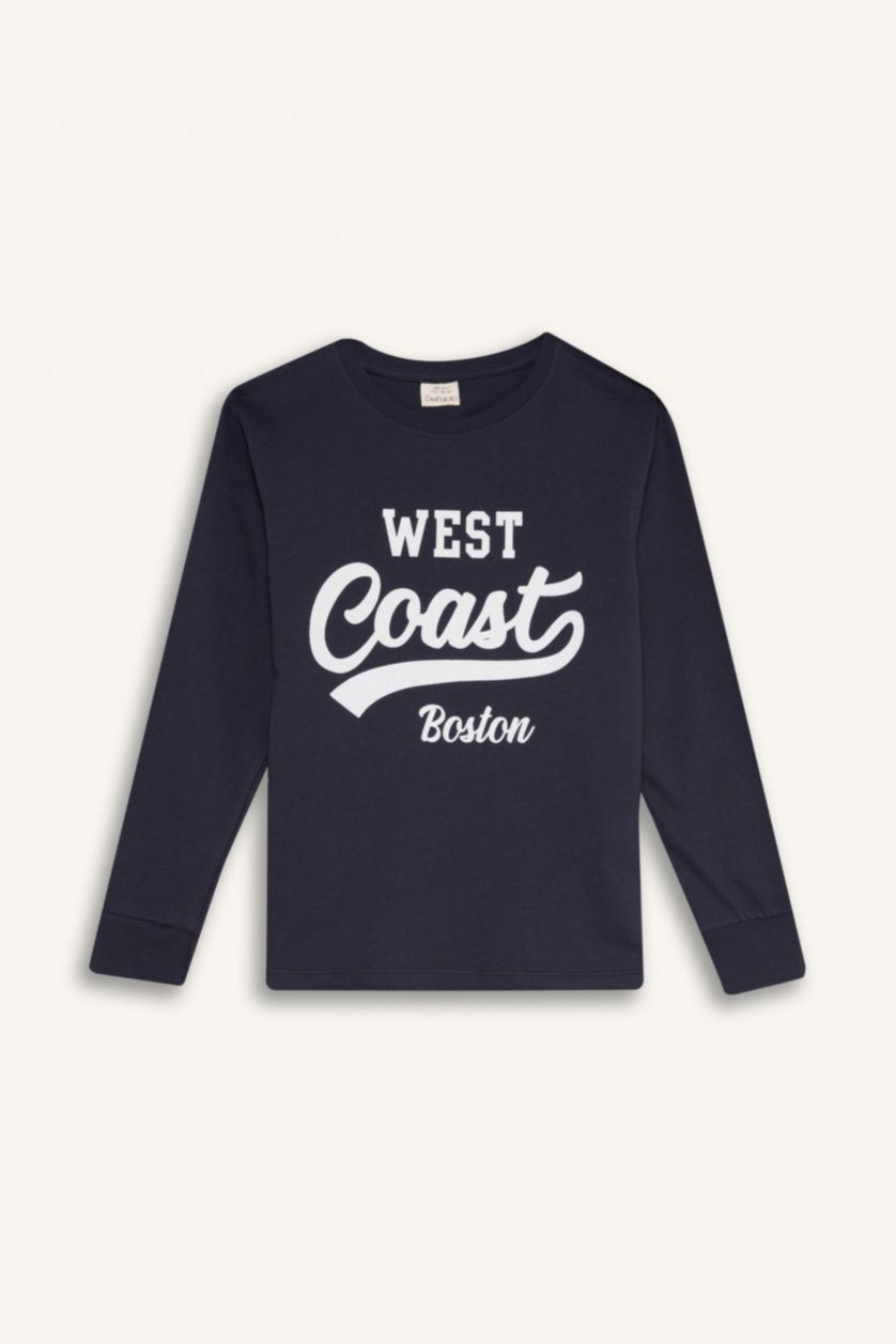 GARÇONS Marin Ensemble Pyjama Haut à manches longues et col rond et Bas long pour Garçon