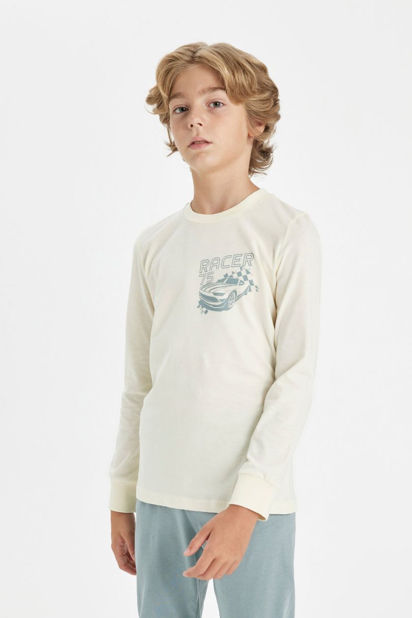 BOYS & TEENS Ecru Boy Printed 2 Piece Pajama Set