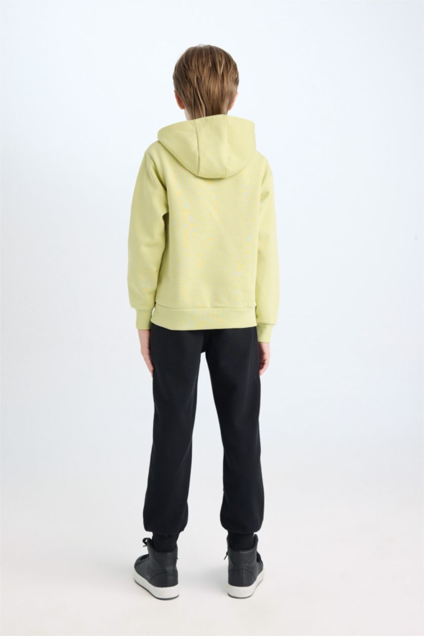 Erkek Çocuk - Genç Erkek Açık Yeşil Erkek Çocuk 2'li Takım Kapüşonlu Baskılı Sweatshirt Beli Lastikli Jogger Eşofman Altı