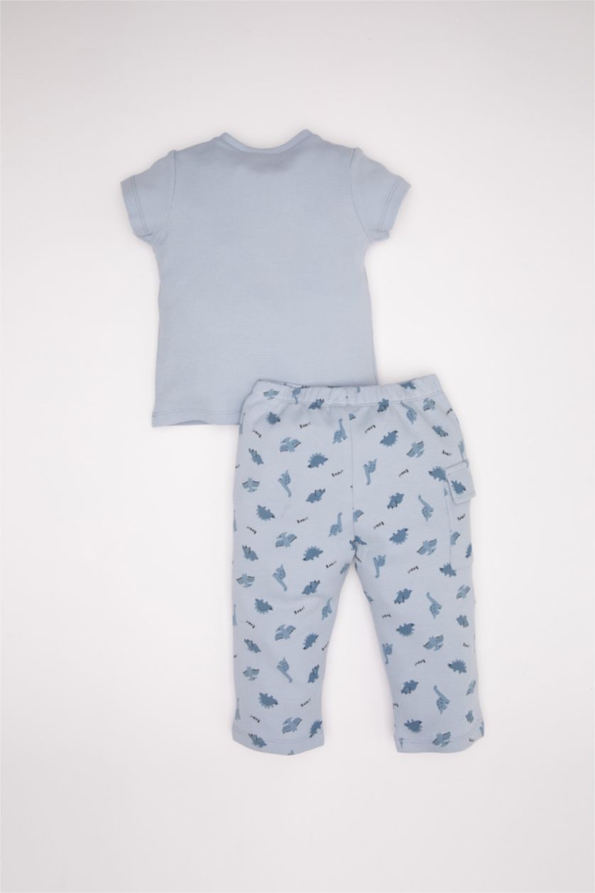 BABY BOY Blue Baby Boy Dinosaur Printed Waffle T-Shirt Pants 2 Piece Set