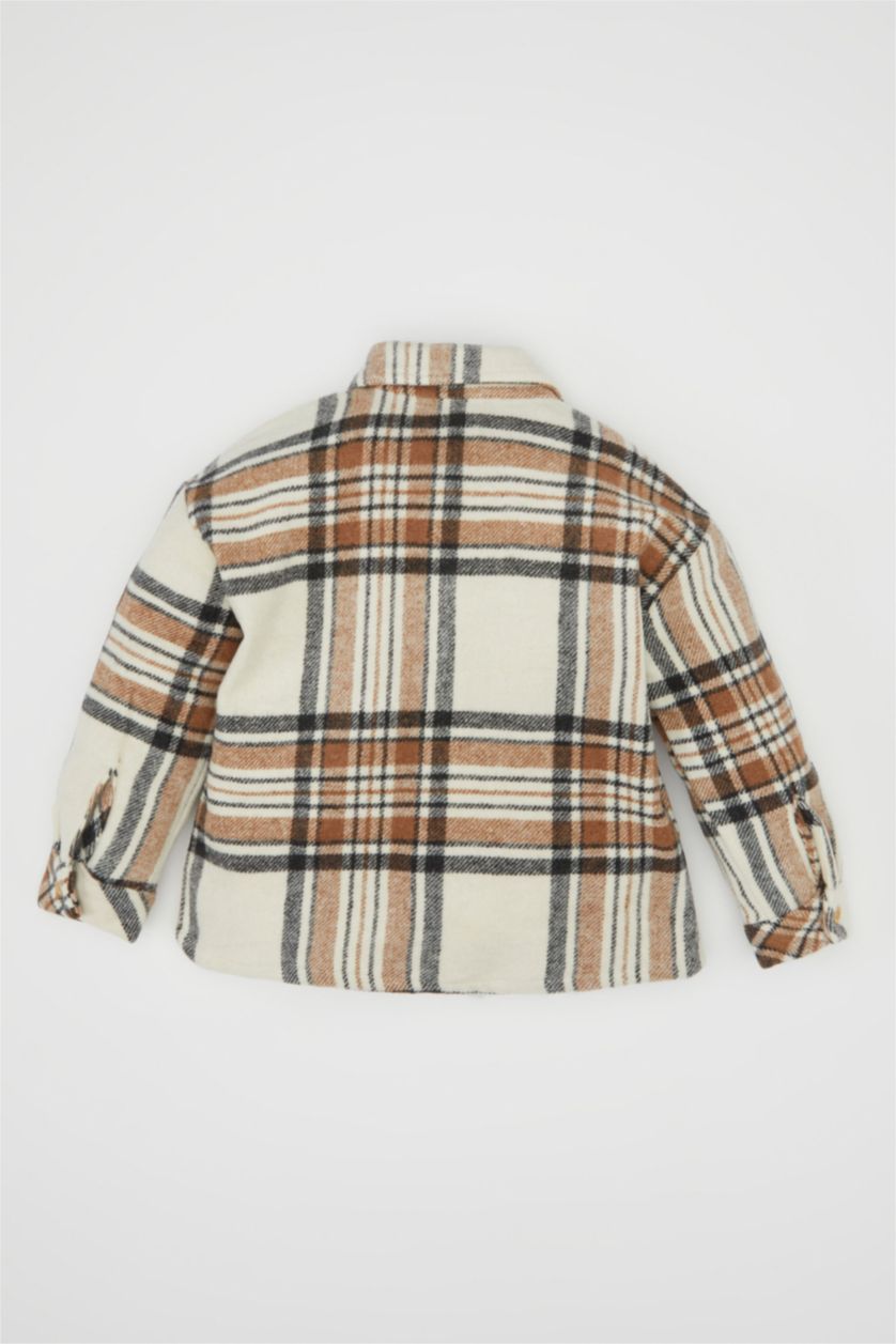 Erkek Bebek Ekru Erkek Bebek Flanel Uzun Kollu Cepli Kareli Gömlek