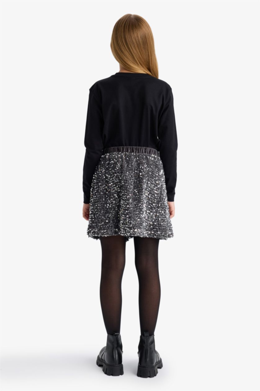 Kız Çocuk - Genç Kız Gri Yılbaşı Temalı Payetli Etek Kız Çocuk