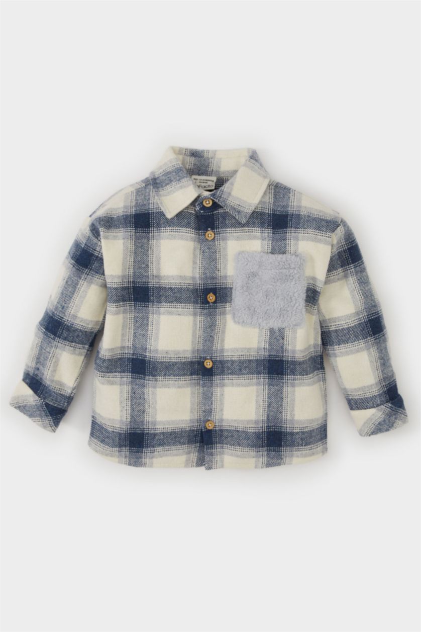 BABY BOY NAVY Baby Boy Flannel Plaid Long Sleeve Shirt