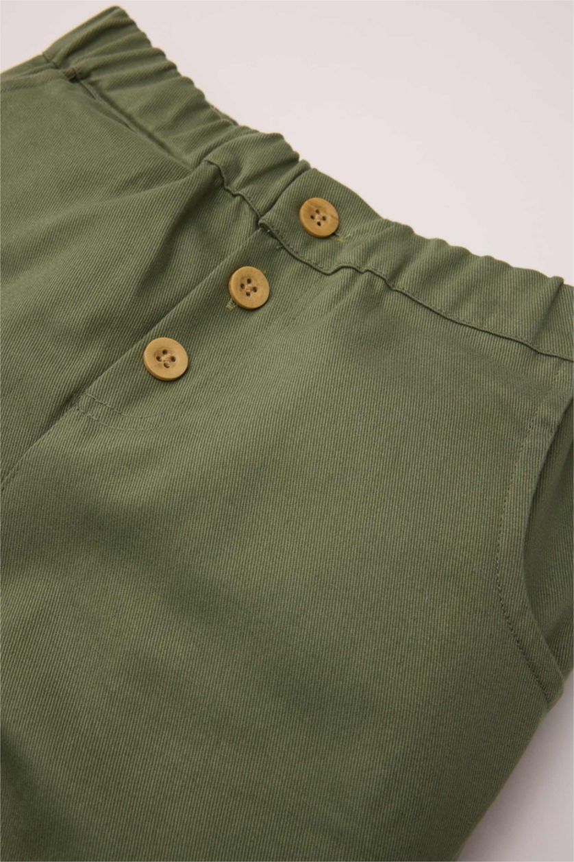 مولود ذكر كاكي سروال جبردين قصة عادية بساق مطوية بجيب