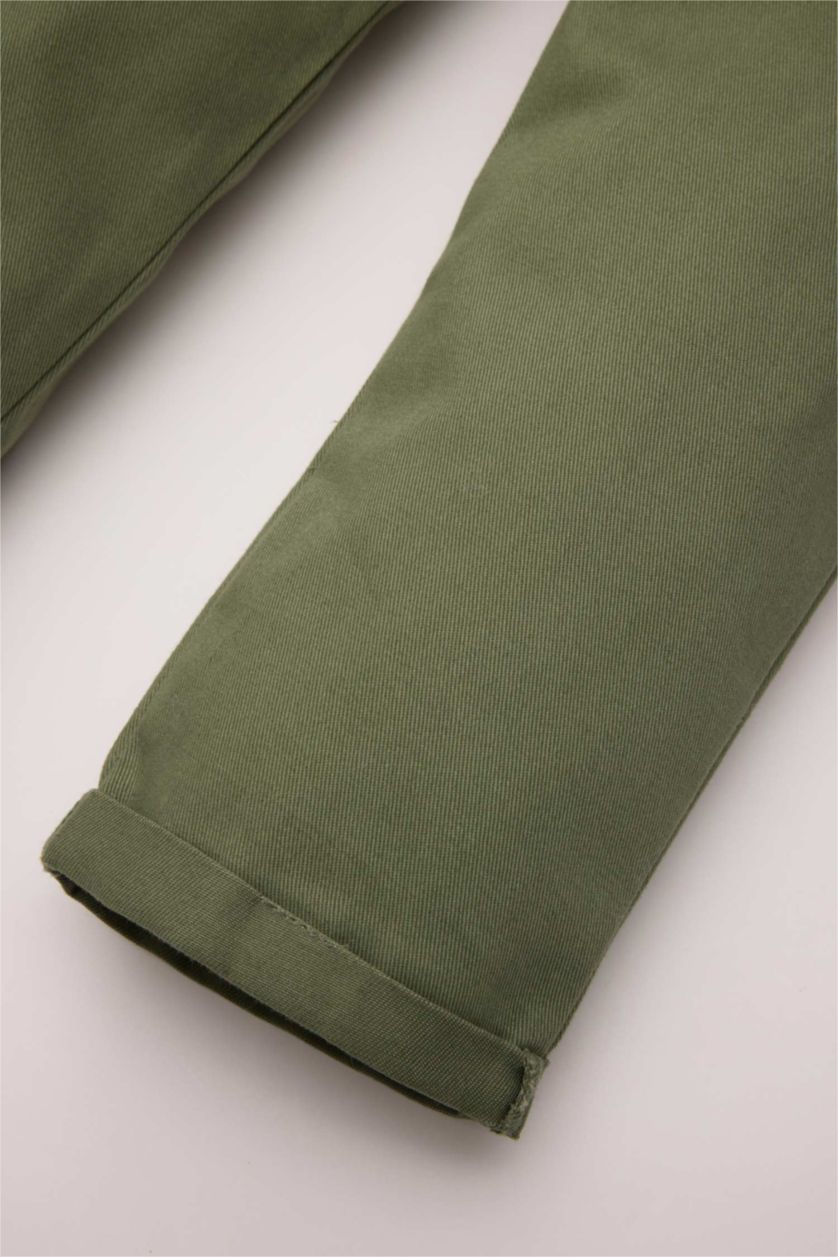 مولود ذكر كاكي سروال جبردين قصة عادية بساق مطوية بجيب