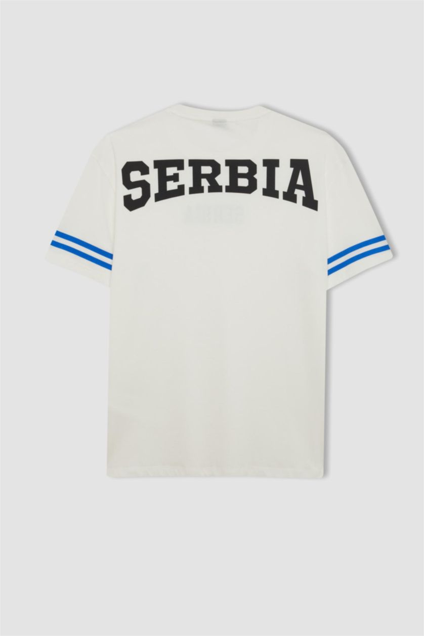 MAN Ecru DeFactoFit Standard Fit Collar Printed Sports T-Shirt